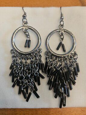 Silver plated dangly black earrings